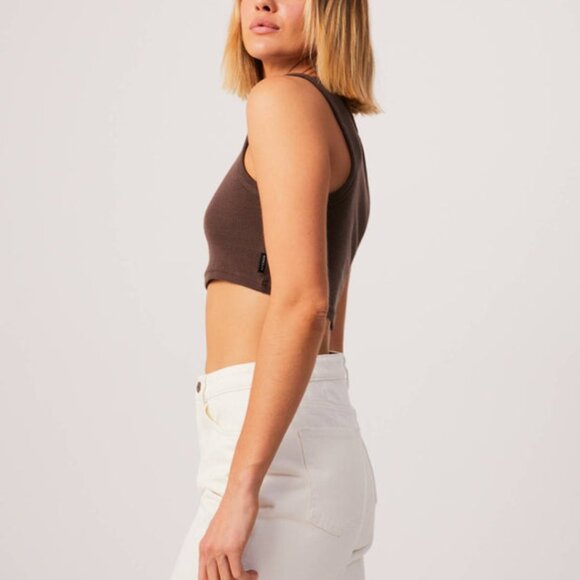 BNWT Afends - Chloe - Women's Hemp Ribbed Cropped Brown Tank Top - Picture 4 of 7